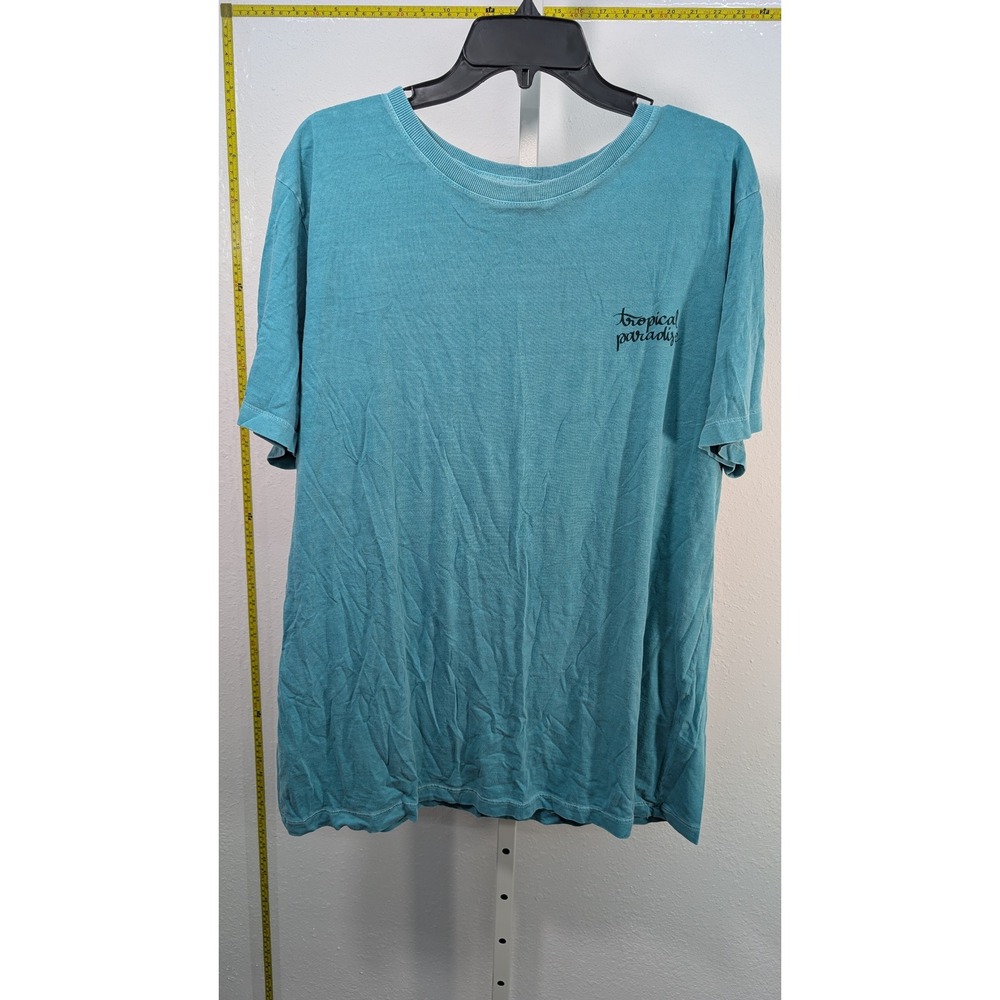 Tropical Paradise Graphic T-Shirt Teal Blue Bird of Paradise Floral Mens XL